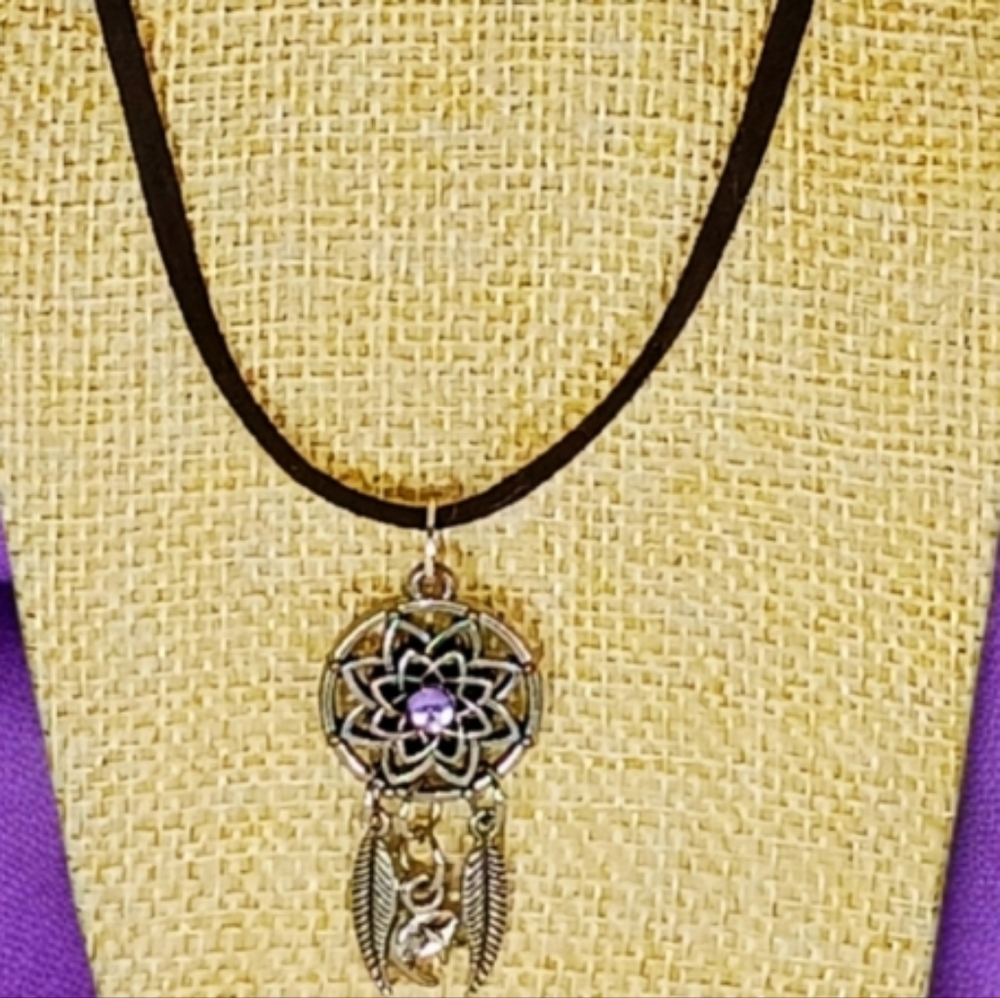 Silver Dream Catcher Brown Cord Boho Hippie Bohemian Westerncore Southwestern